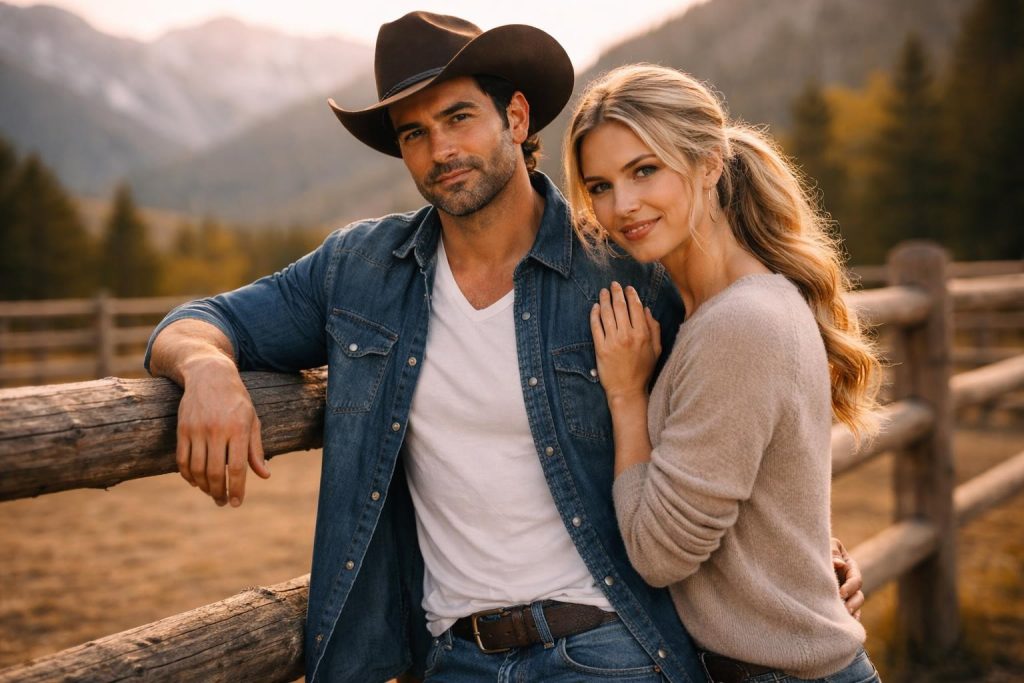 Wealthy woman and the horse trainer standing together by the round pen with the mountains behind them